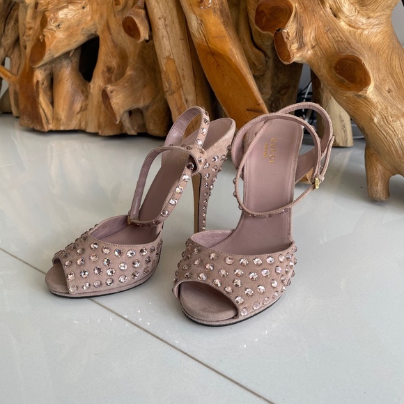 Gucci Suede Crystal Strap Heels - Picture 1 of 3